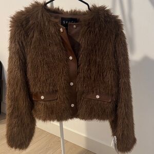 Chocolate Brown Teddy Faux-Fur Cropped Jacket